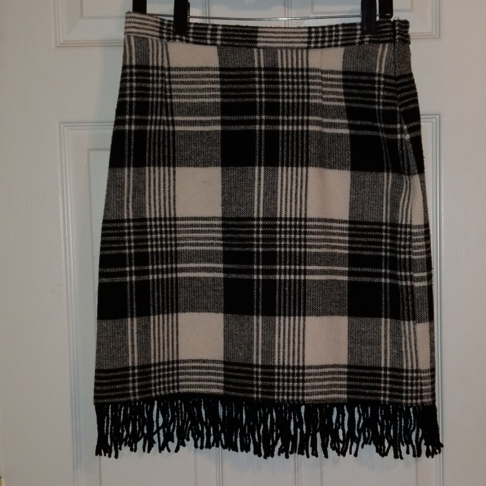 FOR CYNTHIA PLAID PENCILSKIRT FRINGE HEM